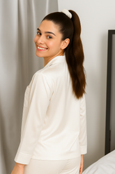 Florea Silk Pajama Set With Scrunchie - White